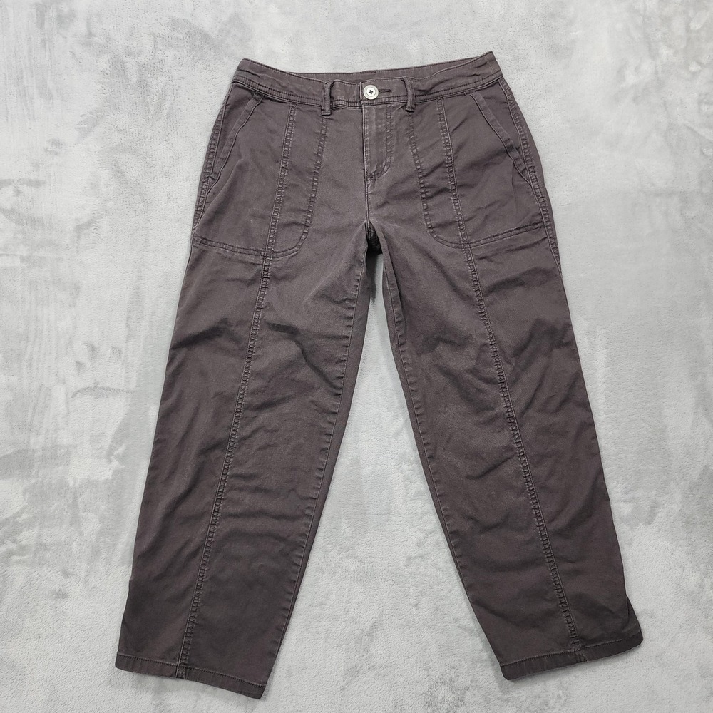 Style&co Pants Womens 2 Brown Twill Capri Crop Convertible Roll Tab Hem Stretch